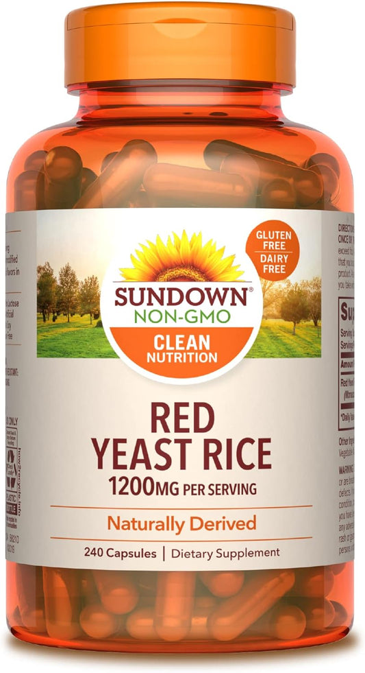 Sundown Red Yeast Rice 1200mg - 240 Capsules, Naturally Derived - Espot.com.au