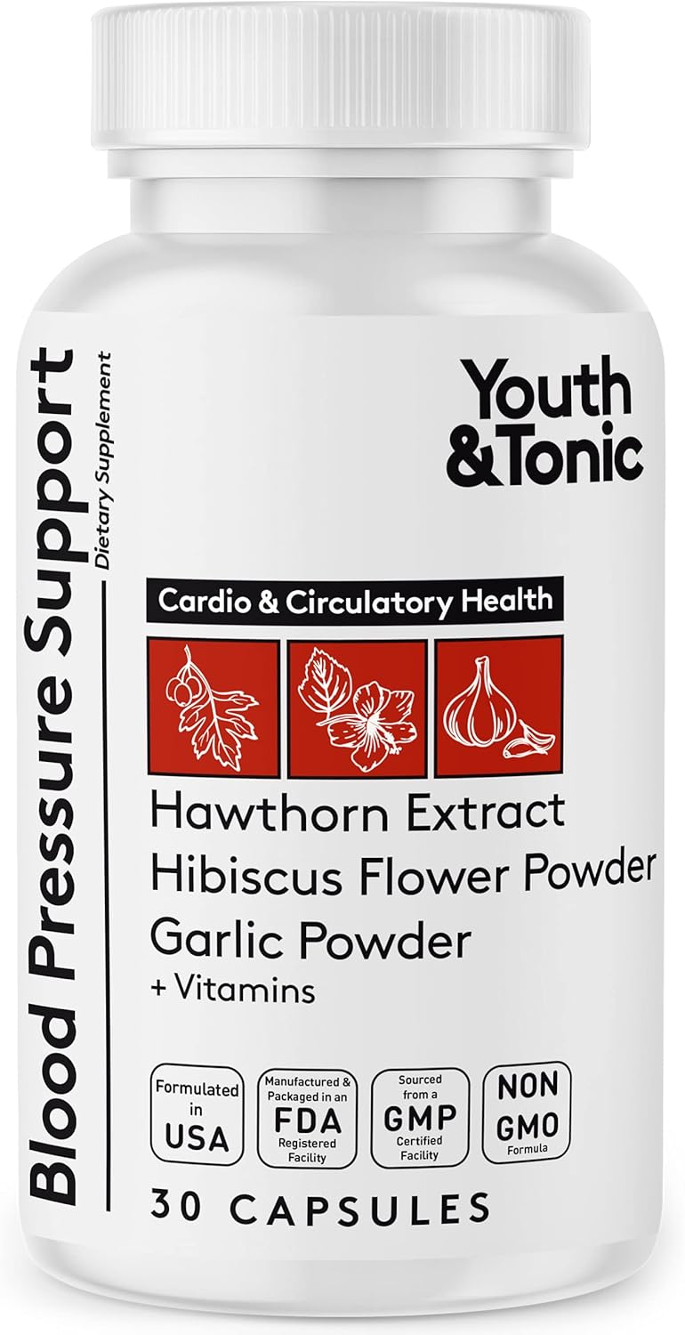 Natural Blood Pressure Support Supplement with Hawthorn, Hibiscus, High Potency Diuretic Herbs & Vitamins - 30 Capsules for Water Retention - Maintain Good Health for Women & Men - Espot.com.au