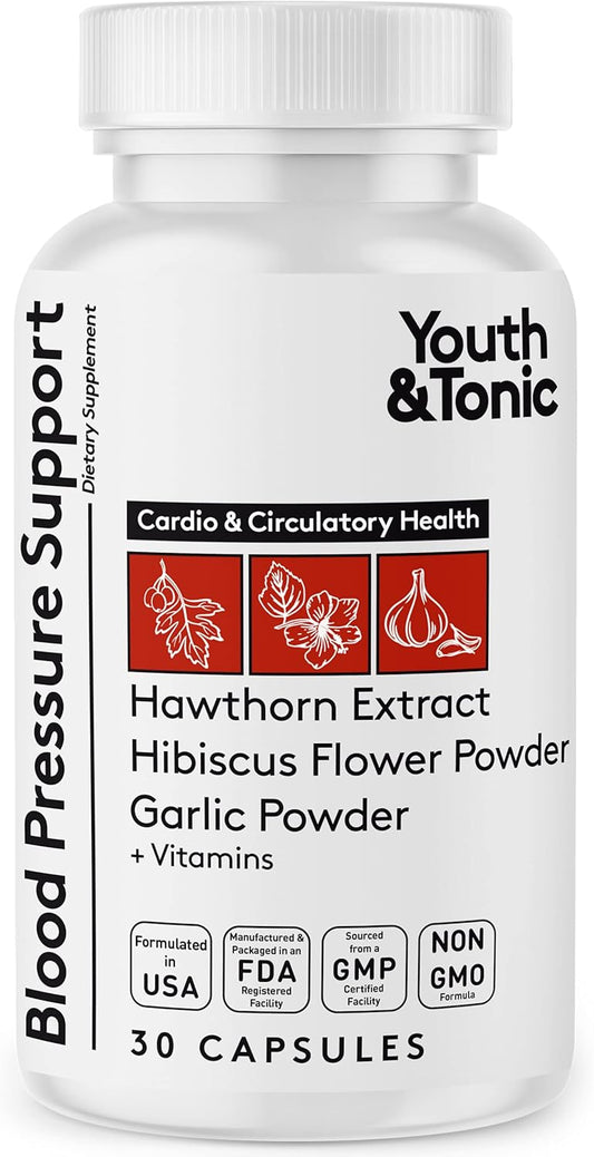 Natural Blood Pressure Support Supplement with Hawthorn, Hibiscus, High Potency Diuretic Herbs & Vitamins - 30 Capsules for Water Retention - Maintain Good Health for Women & Men - Espot.com.au