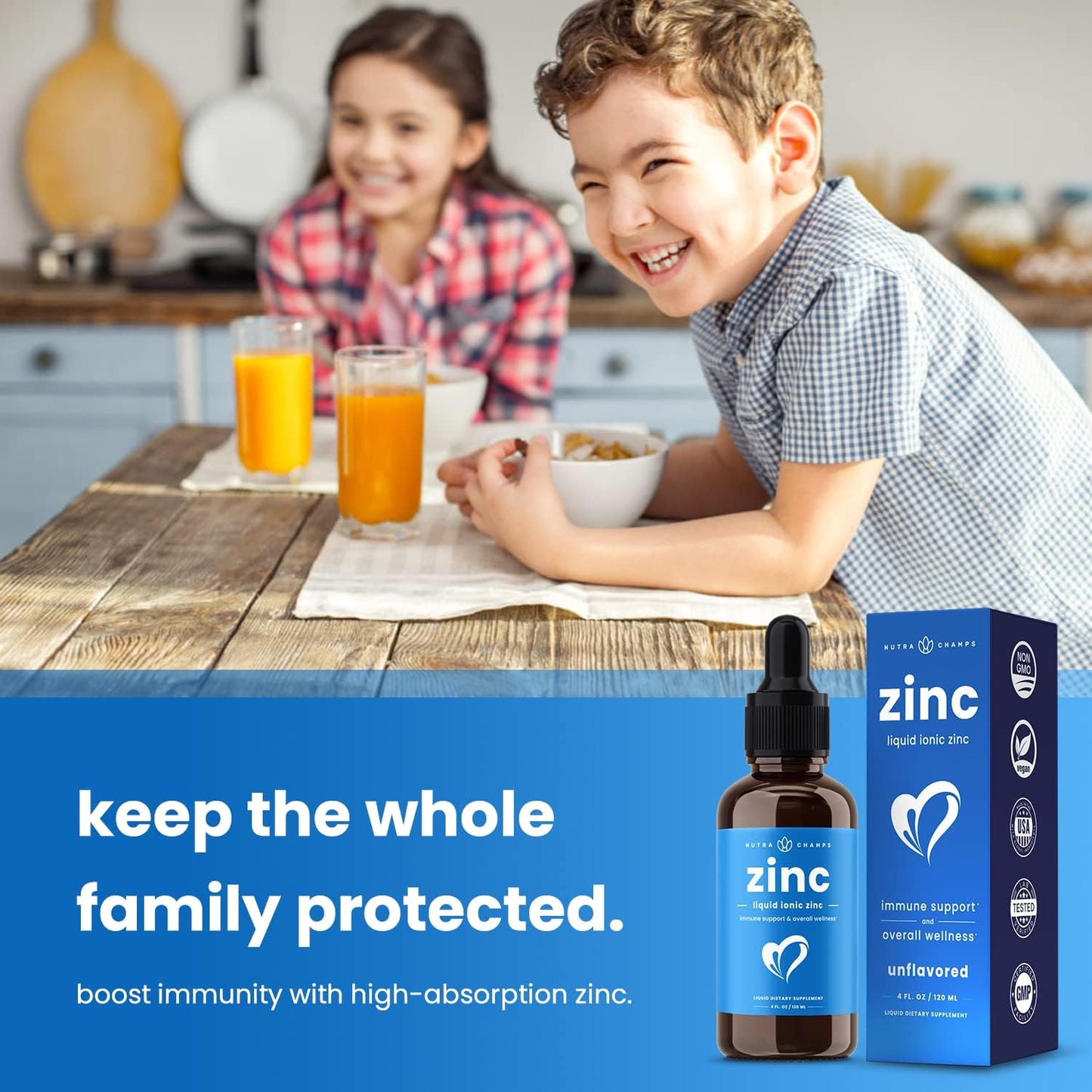 Vegan Liquid Zinc Drops with Vitamin C for Immune Support - 4 oz Sugar-Free Supplement for Kids & Adults - Espot.com.au