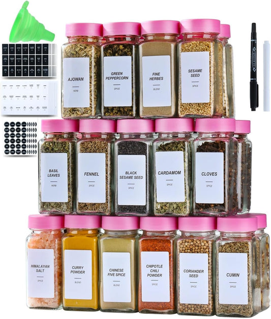 set-of-24-glass-spice-jars-with-labels---4oz-containers-with-lids-shaker-lids-labels-funnel-and-markers-1