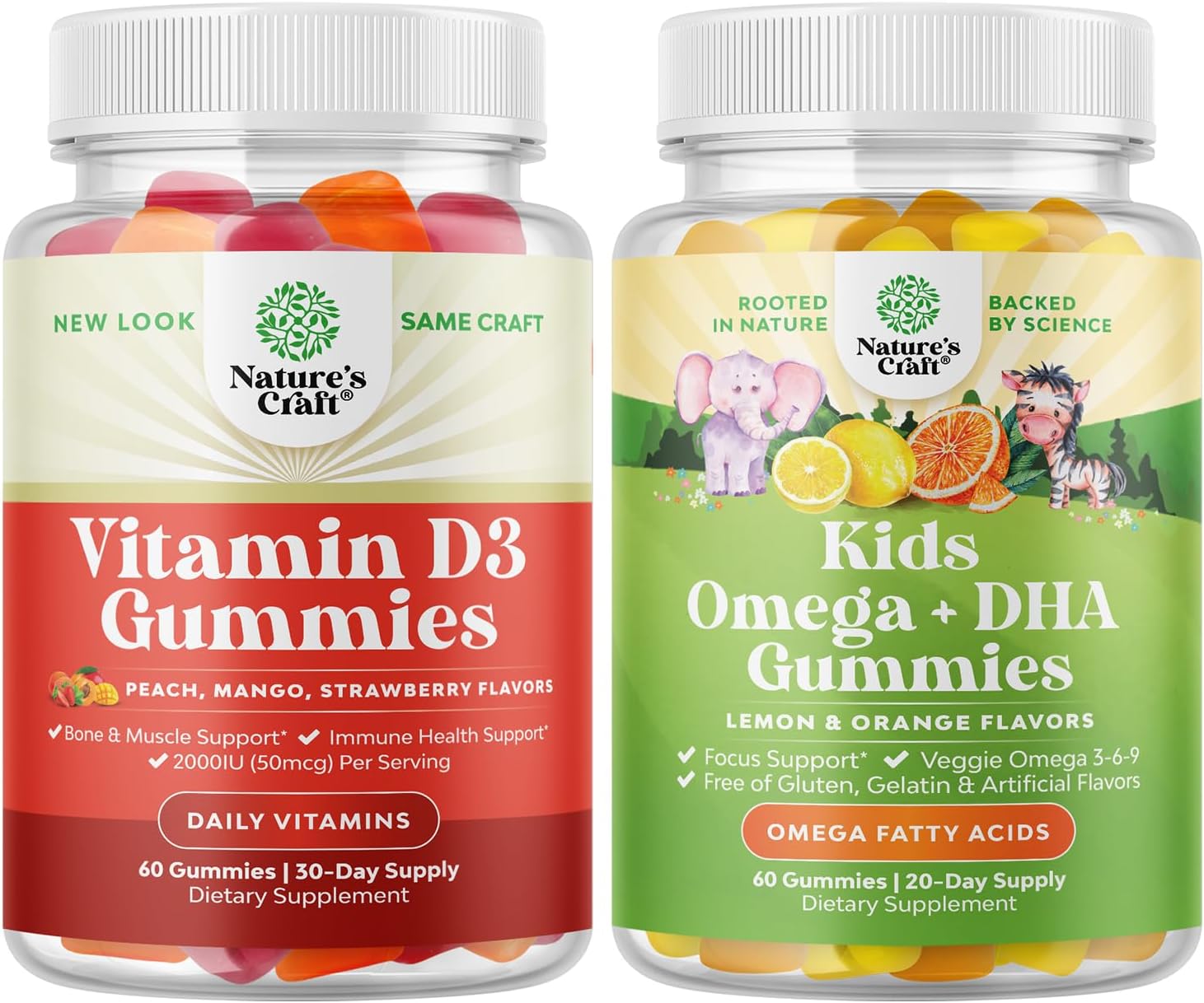 Kids Bundle: Vitamin D3 Gummies + Plant Based Omega 3 Gummies for Bone Strength, Heart Health, and Immune System Support - Vision & Immunity Boost - Espot.com.au