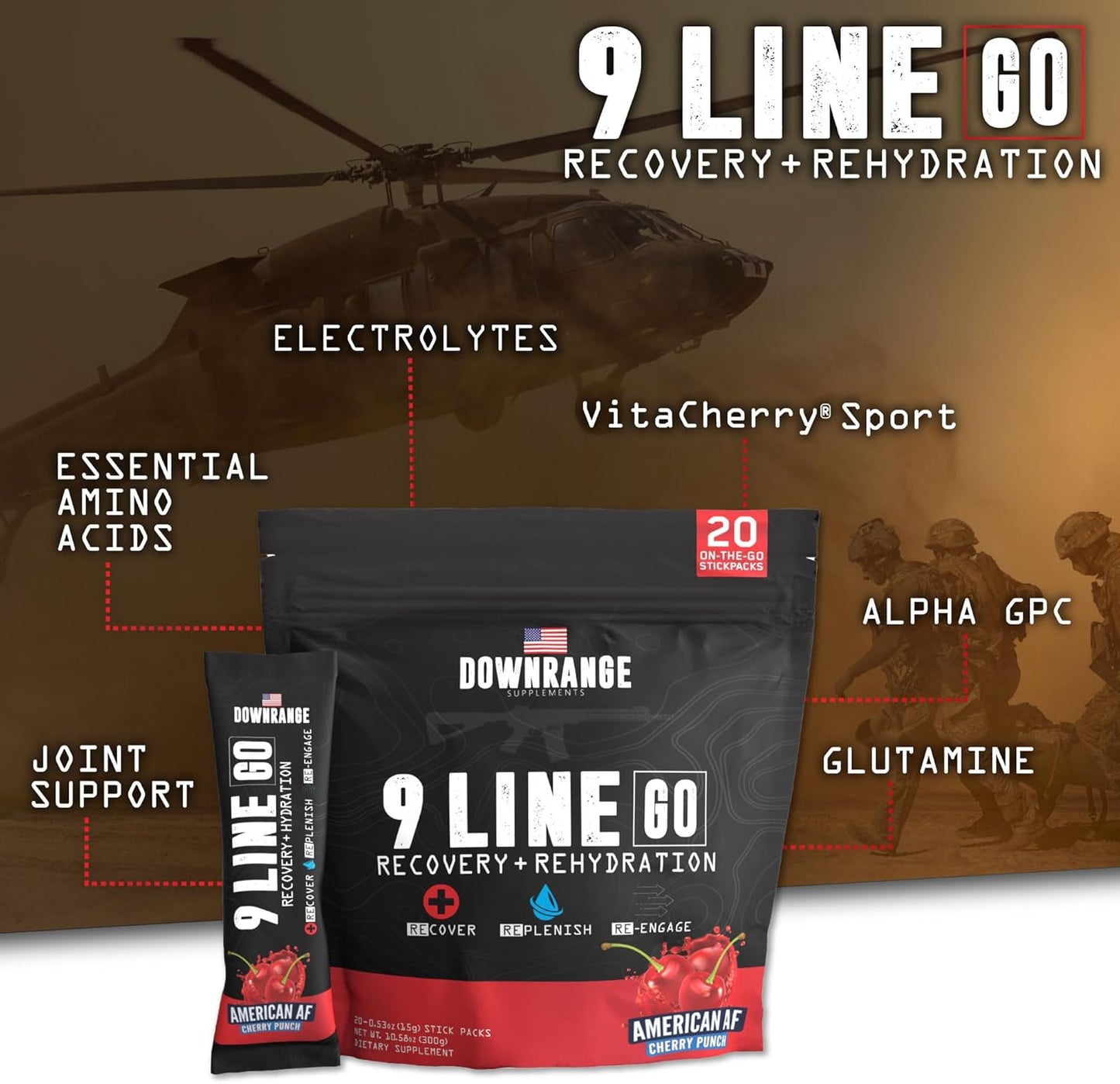 downrange-supplements-9-line-go-recovery-powder-packets---electrolytes-amino-acids-coconut-water---cherry-punch-flavor---muscle-recovery-energy-boost-hydration---20-sticks-4