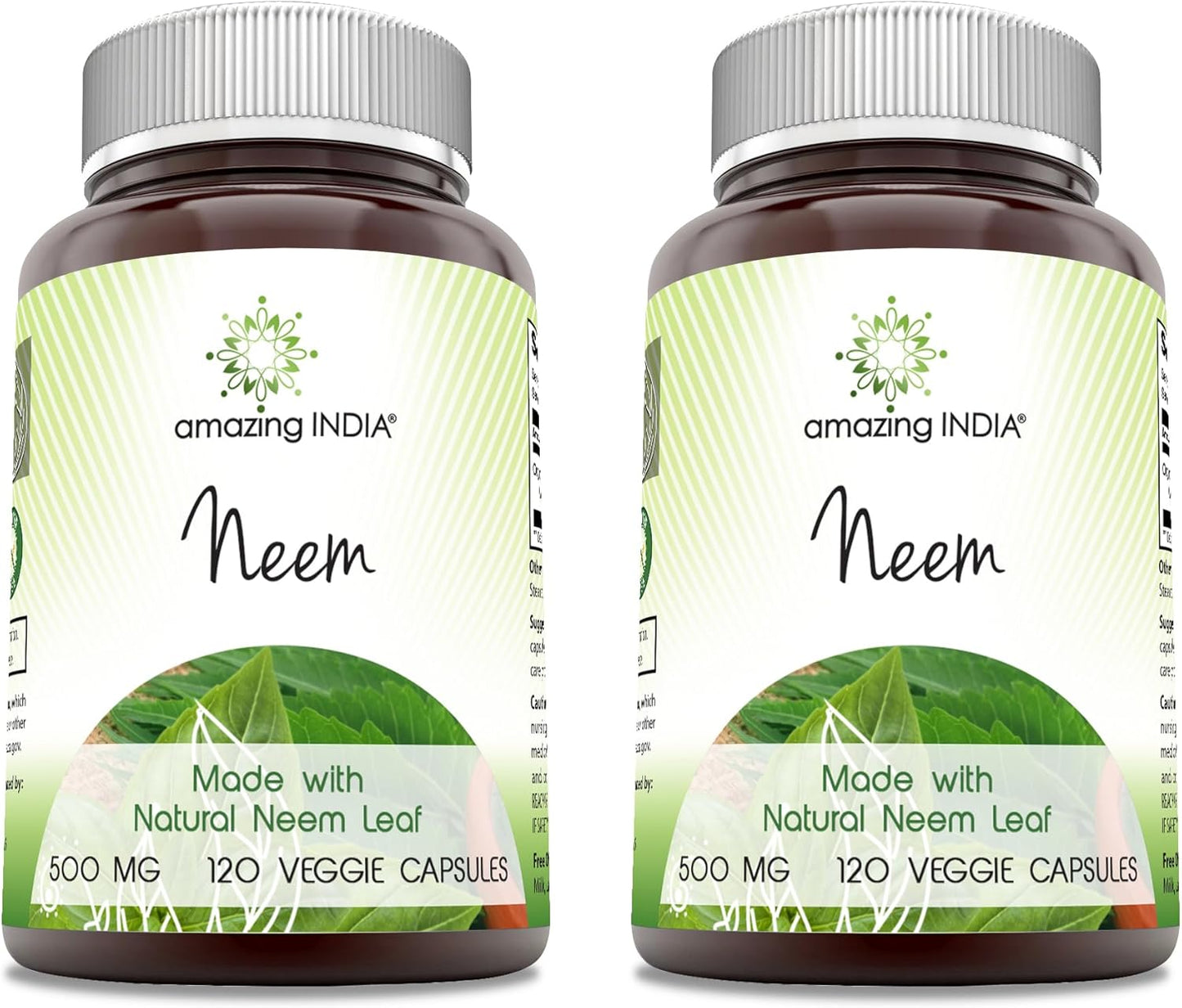 India Neem 500 mg Veggie Capsules - Natural Non-GMO Supplement for Vegetarians - Gluten Free - Made in USA - 120 Capsules (2 Pack) - Espot.com.au