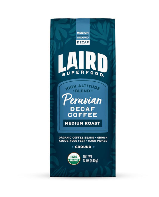 Laird Superfood Peruvian Medium Roast Decaf Ground Coffee - Chemical-Free Swiss Water Process, Gluten-Free Dairy-Free Non-GMO - 12 oz. Bag - Espot.com.au