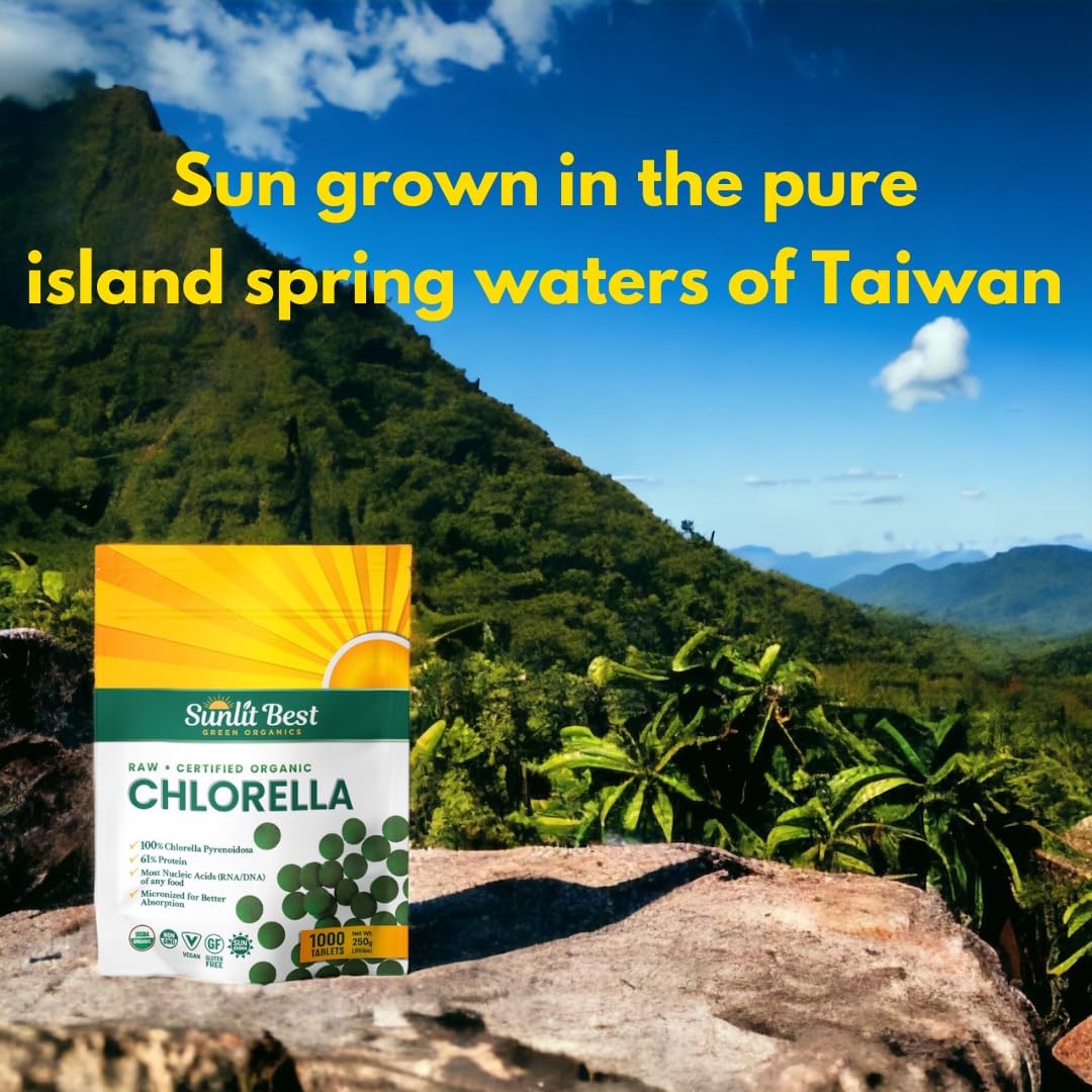 5-pack-sunlit-best-green-organics-chlorella-tablets---1000-tablets-cracked-cell-raw-non-gmo---high-protein-chlorophyll-nucleic-acids---pure-chlorella-pyrensoidosa---green-superfood---no-preservatives-or-fillers-6