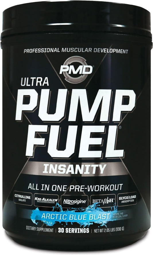pmd-sports-ultra-pump-fuel-insanity-arctic-blue-blast-pre-workout-mix---energy-strength-endurance-recovery---complex-carbs-amino-energy---30-servings-1