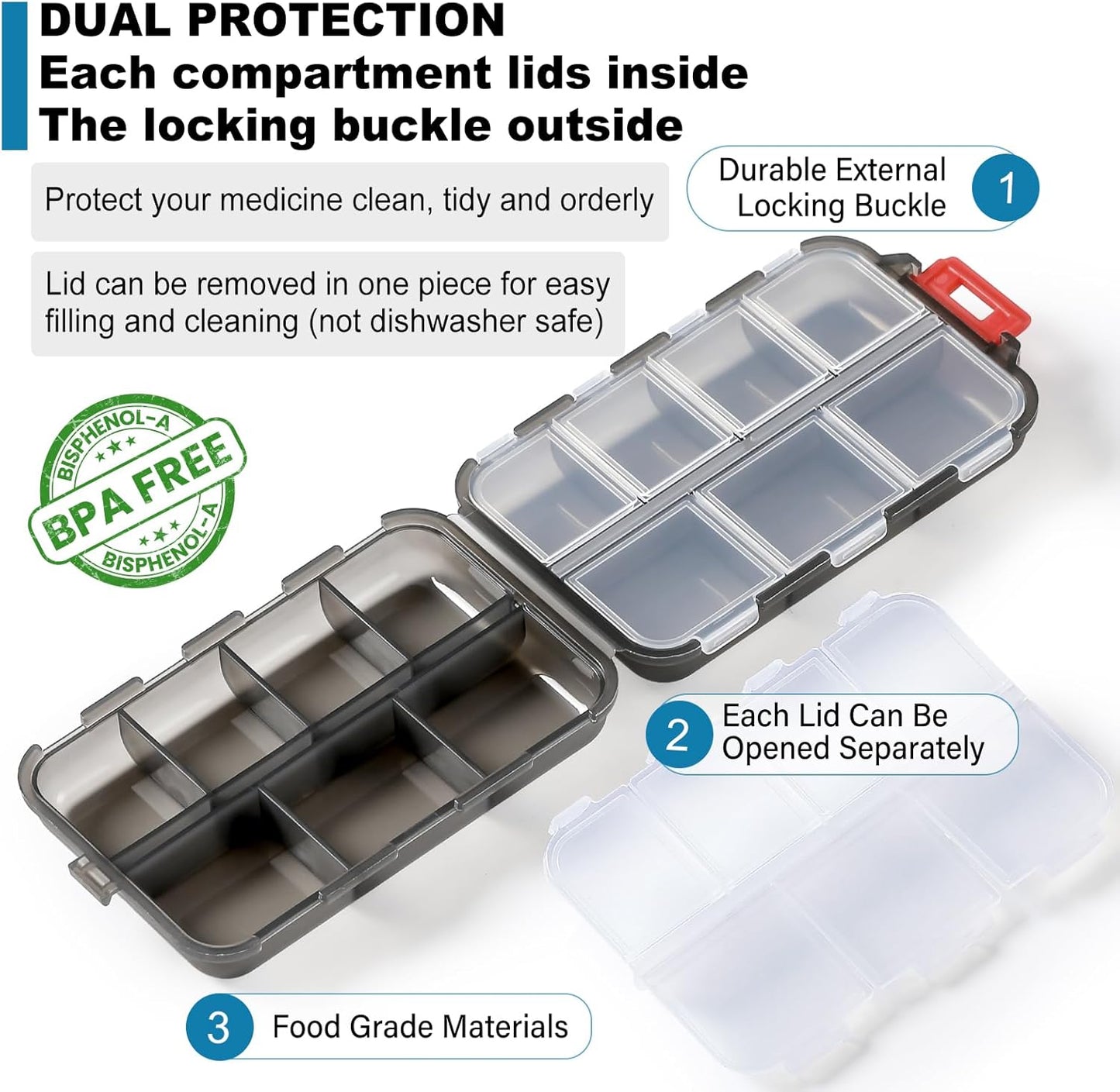 3-pack-travel-pill-organizer-box-with-labels---14-grids-medicine-case-kit---pocket-daily-pharmacy-container---medication-holder-dispenser-for-fish-oil-vitamin-supplement-storage---clear-6