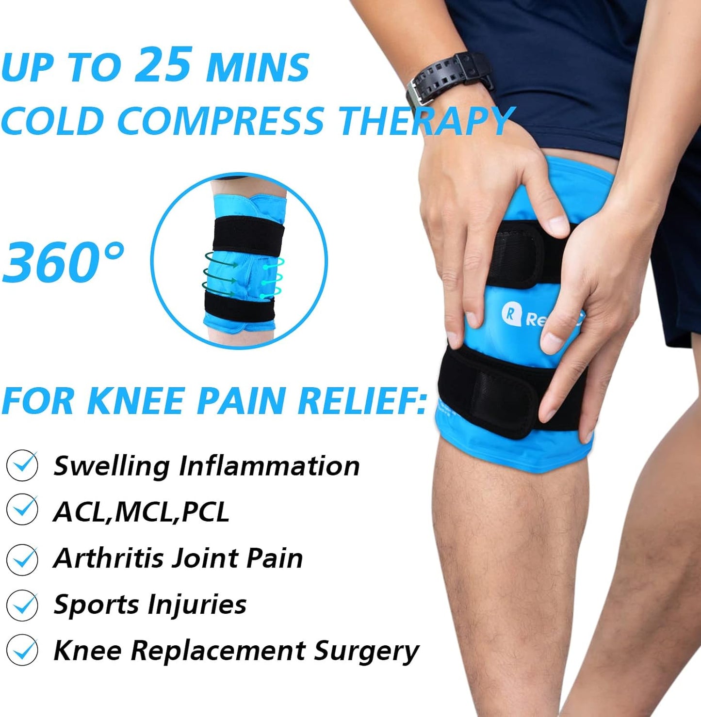 XXL Knee Ice Pack Wrap - Gel Cold Pack for Pain Relief & Swelling Post-Surgery - Reusable Large Ice Pack for Knee Injuries - RelaxCoo - Espot.com.au