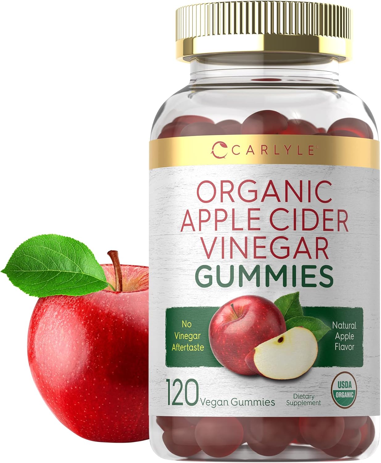 Organic Apple Cider Vinegar Gummies - 120 Count | USDA Certified, Vegan & Gluten-Free | Apple Flavor - Carlyle - Espot.com.au