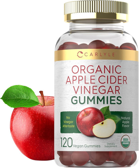 Organic Apple Cider Vinegar Gummies - 120 Count | USDA Certified, Vegan & Gluten-Free | Apple Flavor - Carlyle - Espot.com.au