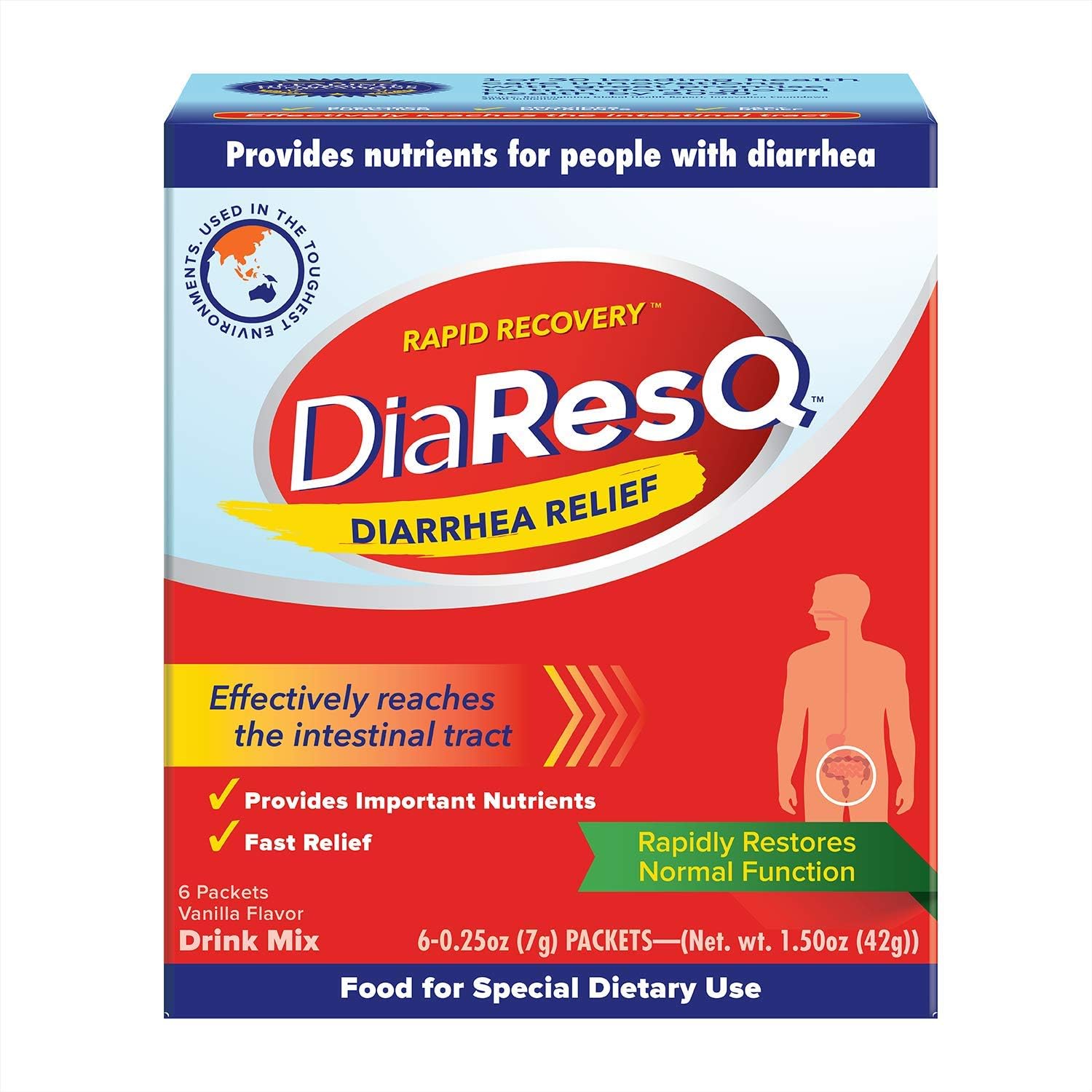 DiaResQ Vanilla Immune Support Drink Mix for Adults - 6 Ct, Rapid Recovery & Intestinal Function Support - Espot.com.au