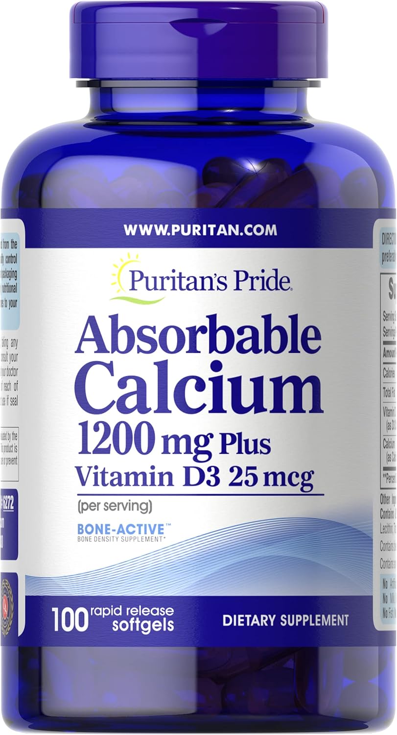Highly Absorbable Calcium Supplement with Vitamin D for Bone Health - 1200 mg, 100 Softgels - Espot.com.au