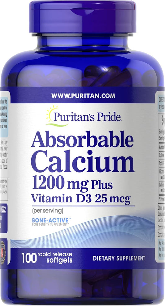 Highly Absorbable Calcium Supplement with Vitamin D for Bone Health - 1200 mg, 100 Softgels - Espot.com.au