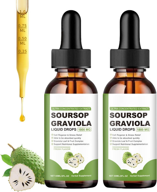 Organic Soursop Extract Drops - 100% Pure Graviola Liquid, Herbal Goodness, Sugar & Gluten Free (2 Pack) - Espot.com.au
