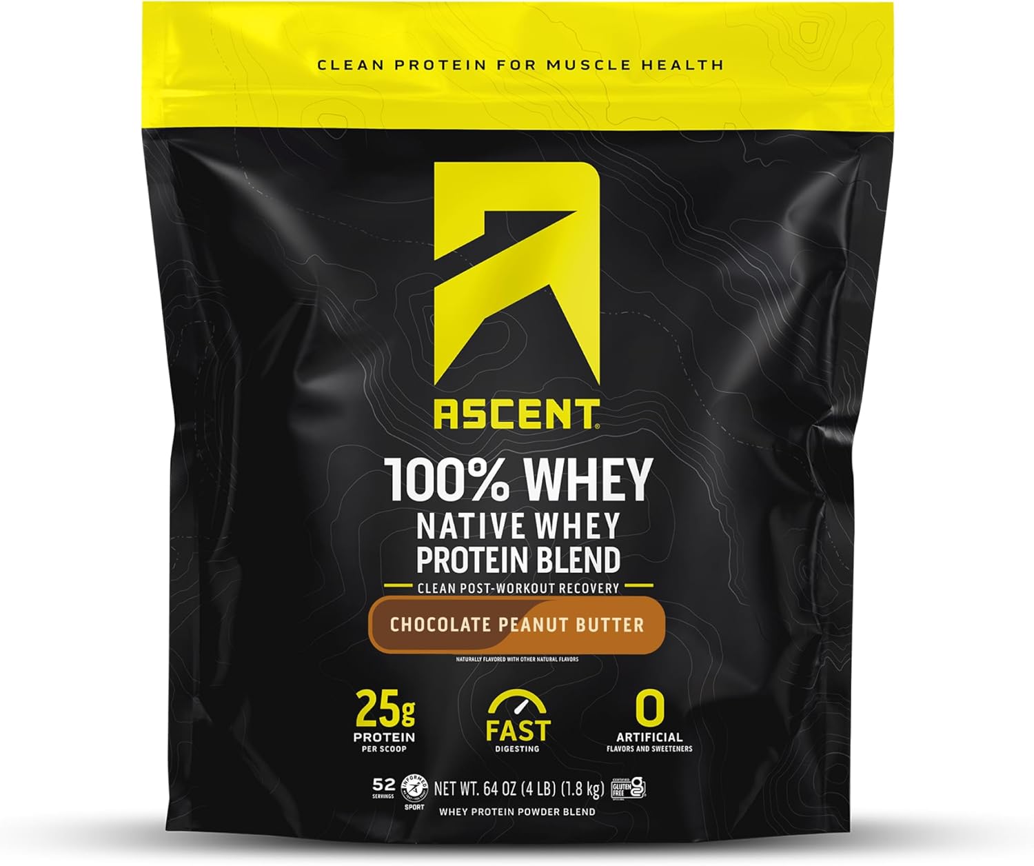 Chocolate Peanut Butter Whey Protein Isolate Powder - 100% Ascent Post Workout Supplement with 5.5g BCAA, 2.6g Leucine, Essential Amino Acids, Gluten Free - 4 lb - Espot.com.au