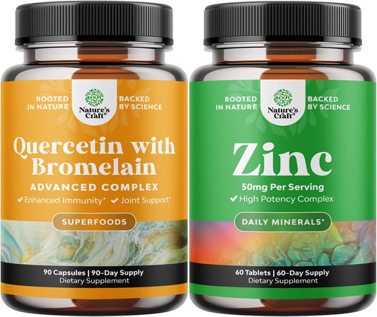 Bundle of Pure Zinc & Quercetin with Bromelain Supplements for Skin, Nail, & Joint Support - Immune Boost, Brain & Lung Health - Enhances Focus & Overall Wellness - Espot.com.au