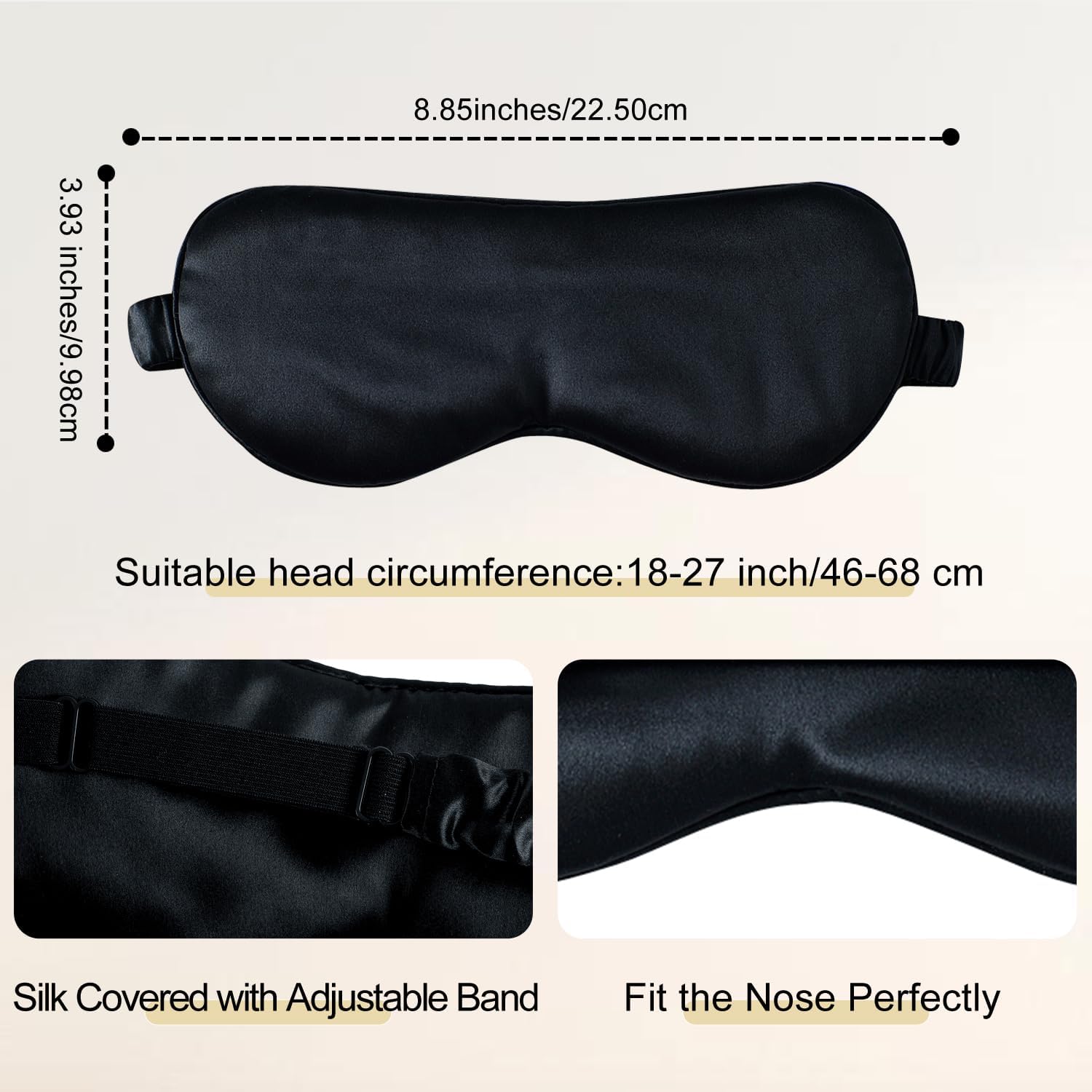 Adjustable 100% Mulberry Silk Sleep Mask - Soft & Breathable Blackout Eye Mask for Sleeping - Premium Filled with Silk - Black - Espot.com.au