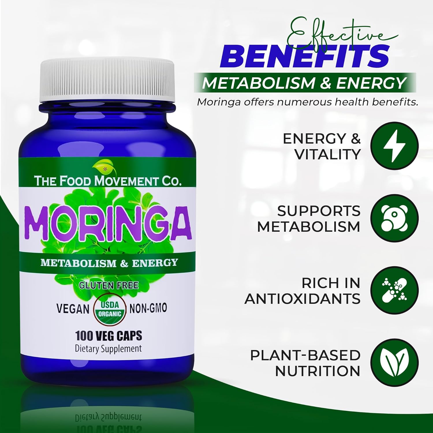 Certified Organic Moringa Superfood Capsules for Whole Body Wellness with Natural Energy Support - 100 Vegan Capsules - Espot.com.au
