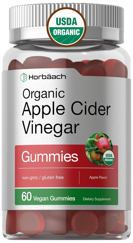 Organic Apple Cider Vinegar Gummies - 60 Count | Vegan & Gluten-Free | USDA Certified | Apple Flavor | Non-GMO - Espot.com.au