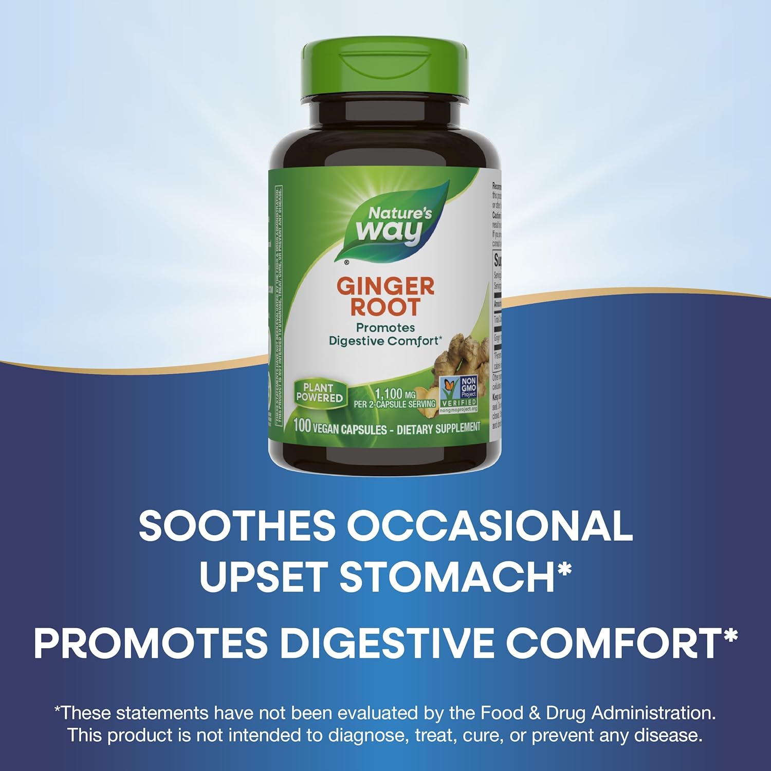 Nature's Way Ginger Root Capsules - 1100mg for Digestive Comfort & Motion Sickness Relief - Non-GMO - 100 Count - Espot.com.au