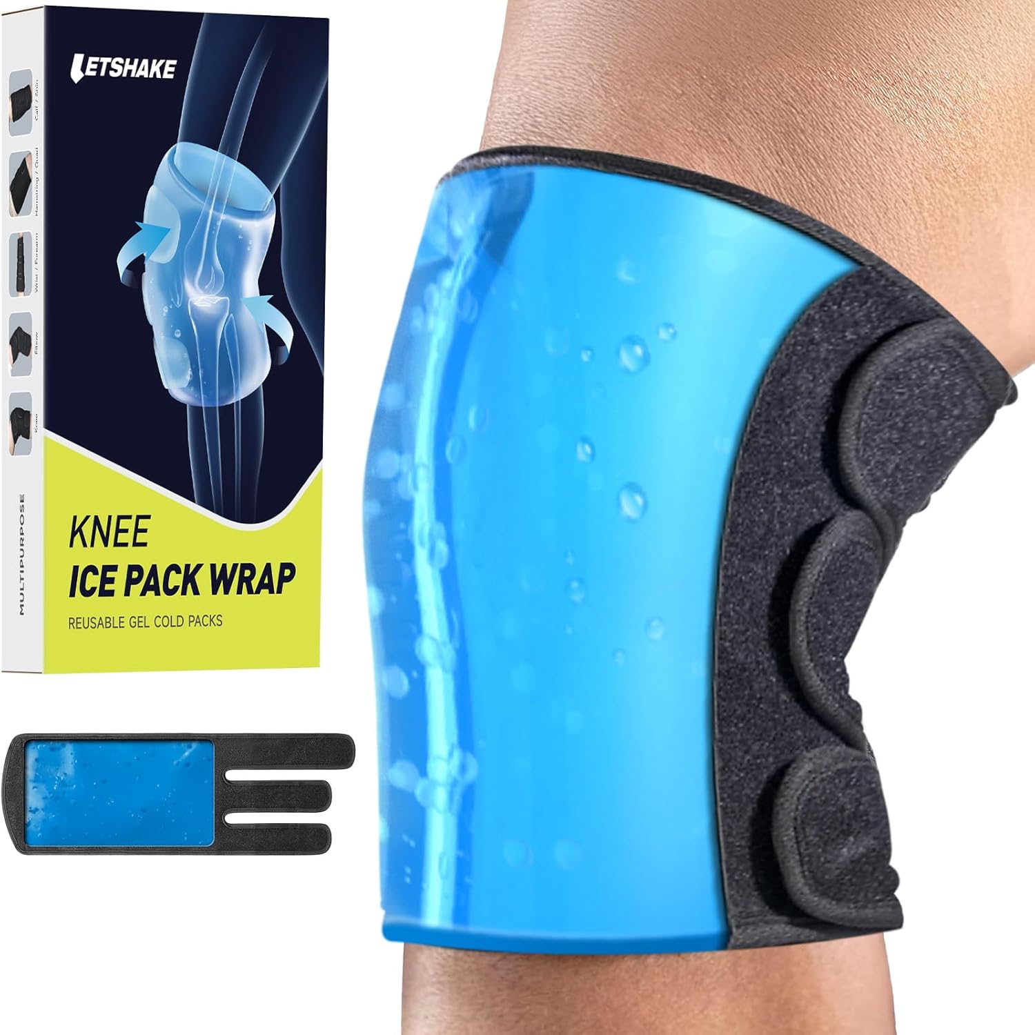 Reusable Gel Ice Pack Wrap for Knee Injuries - Ideal for Knee Replacement Surgery, Arthritis, Swelling, Meniscus Tear and ACL - Soft Cold Packs for Knee, Elbow, Ankle, Wrist - LETSHAKE - Espot.com.au