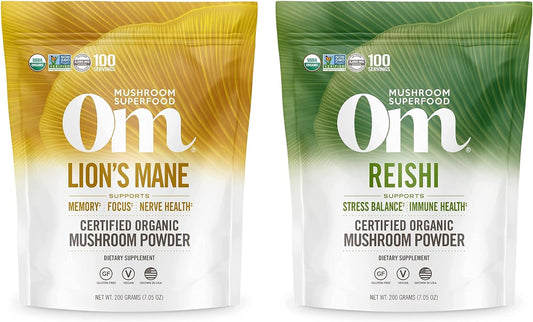 Organic Lion's Mane & Reishi Mushroom Powder Bundle - 7.05oz, 200 Servings - Espot.com.au