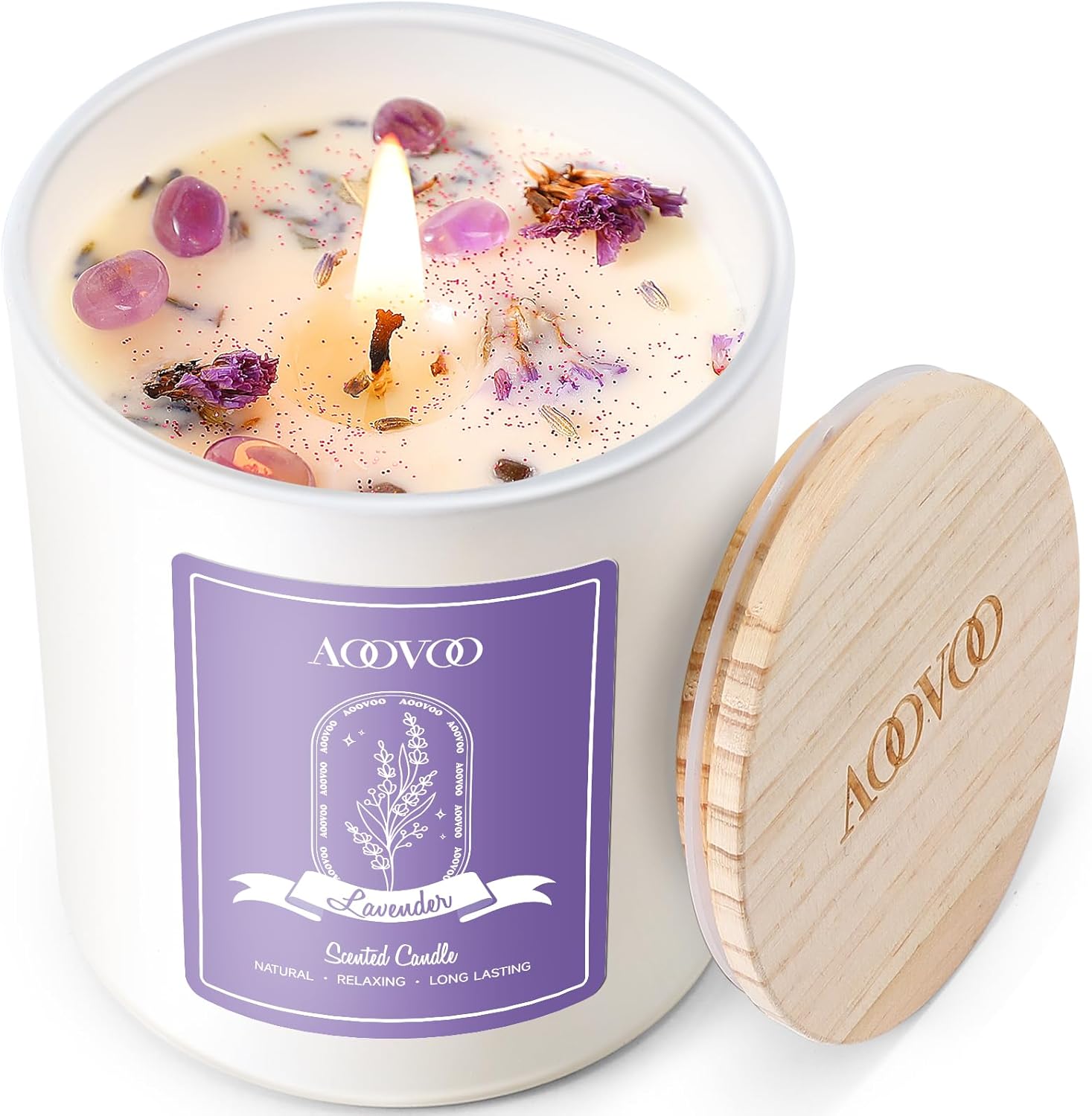 Lavender Scented Crystal Aromatherapy Candle for Women - 10oz Soy Wax Home Scented Candle, Birthday Gift for Mom - Espot.com.au
