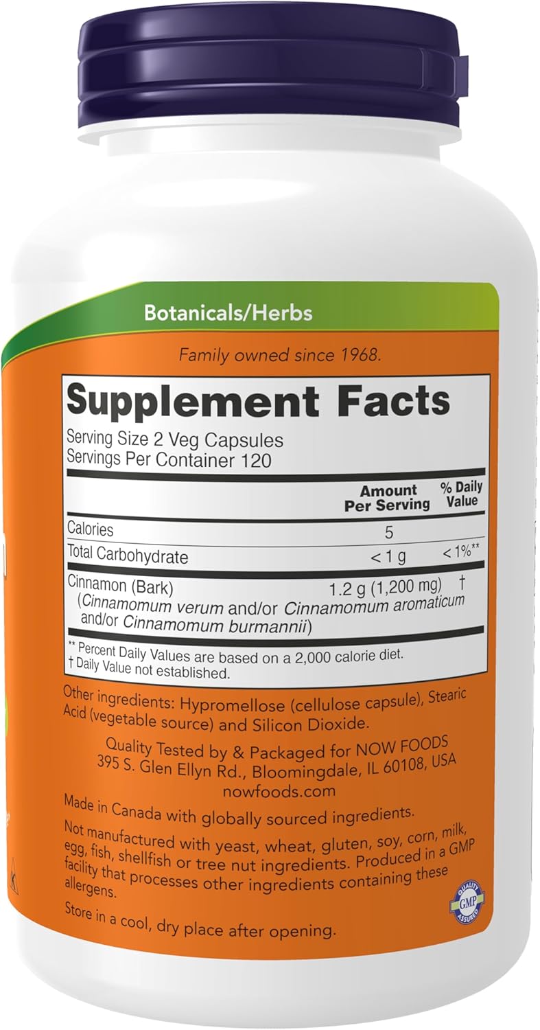 NOW Foods Cinnamon Bark Supplements - 600mg, Non-GMO, Supports Healthy Glucose Metabolism - 240 Veg Capsules - Espot.com.au