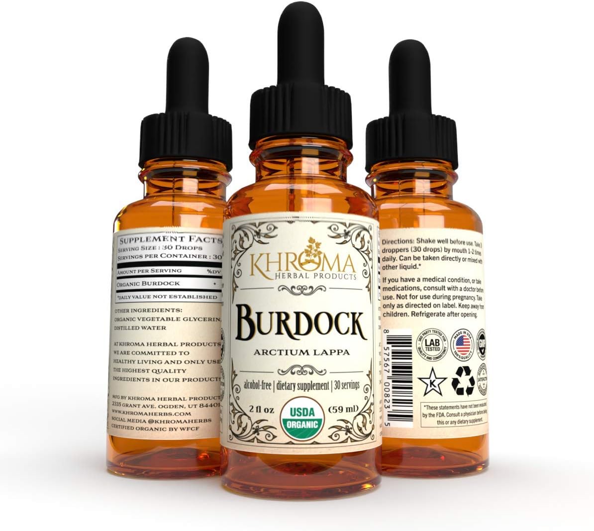 Organic Burdock Herbal Tincture - Alcohol-Free 2 oz Bottle - 30 Servings - Khroma Herbal Products - Espot.com.au