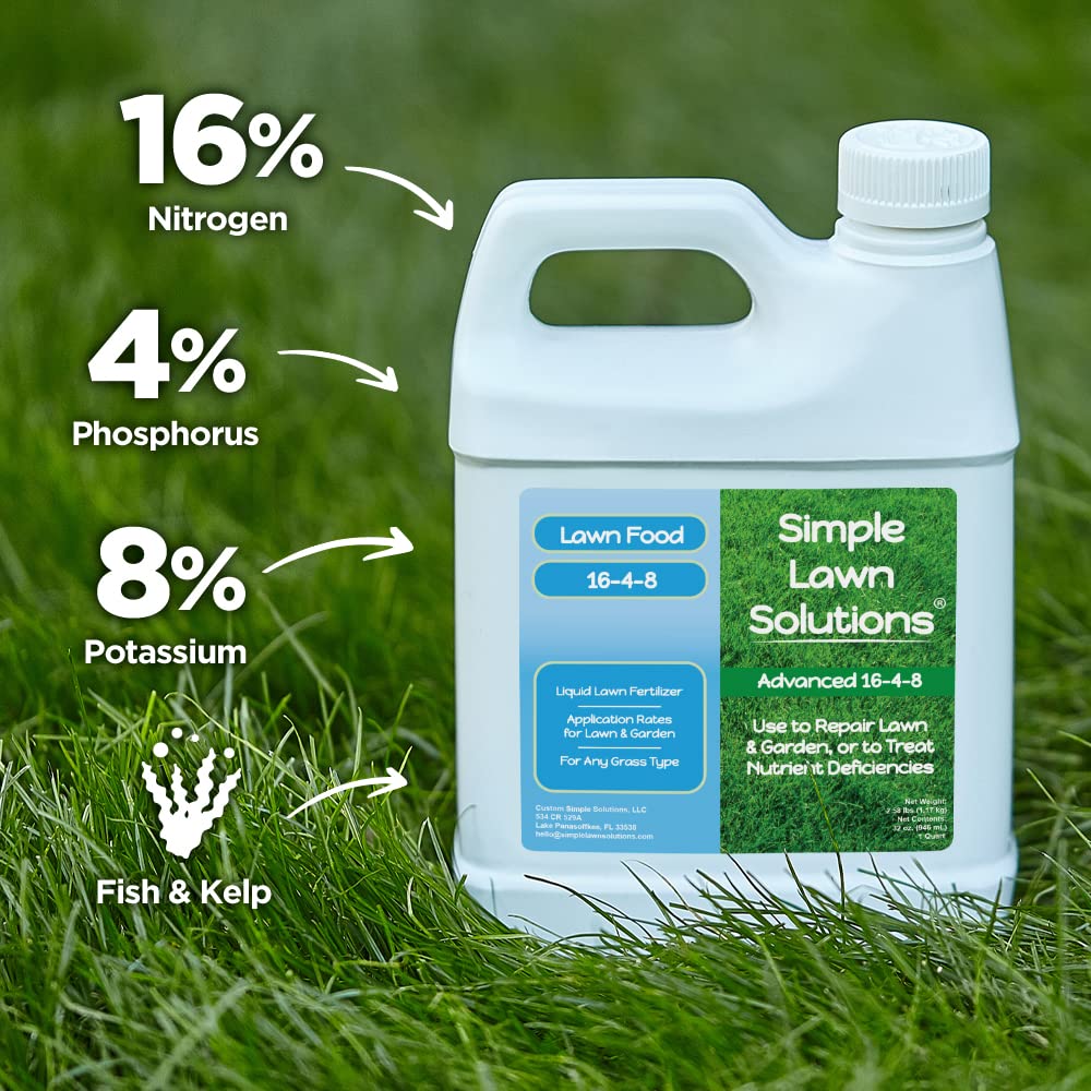Liquid Lawn Food Concentrate for Spring & Summer - 16-4-8 Advanced Lawn Fertilizer with Fish, Seaweed, and Kelp - NPK Balanced - All Grass Types - Simple Lawn Solutions - 1 Quart - Espot.com.au