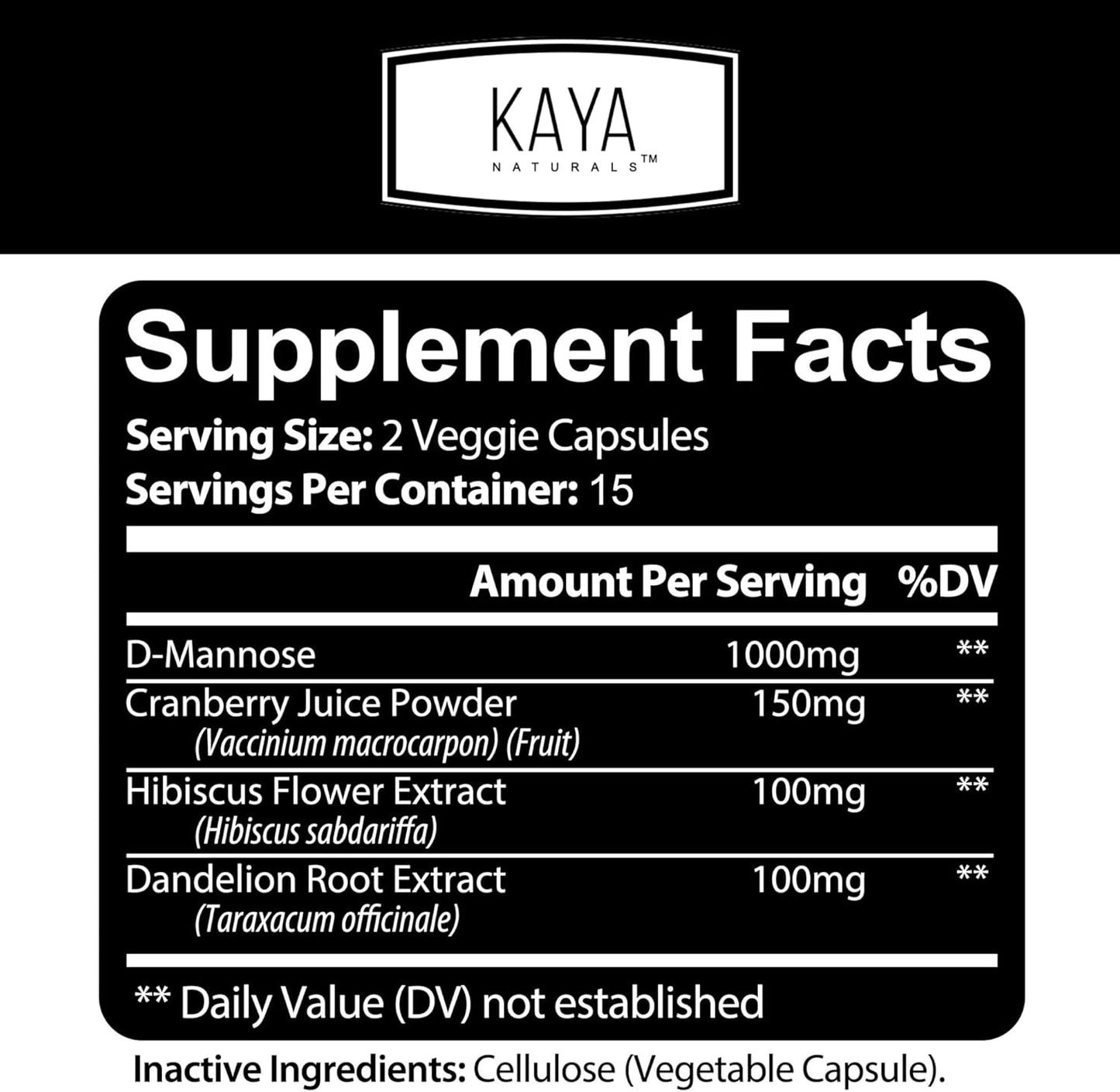 D-Mannose Capsules with Cranberry for Urinary Tract Cleanse - Bladder Health Supplement with Hibiscus & Dandelion Root - 30 Veggie Capsules - Espot.com.au