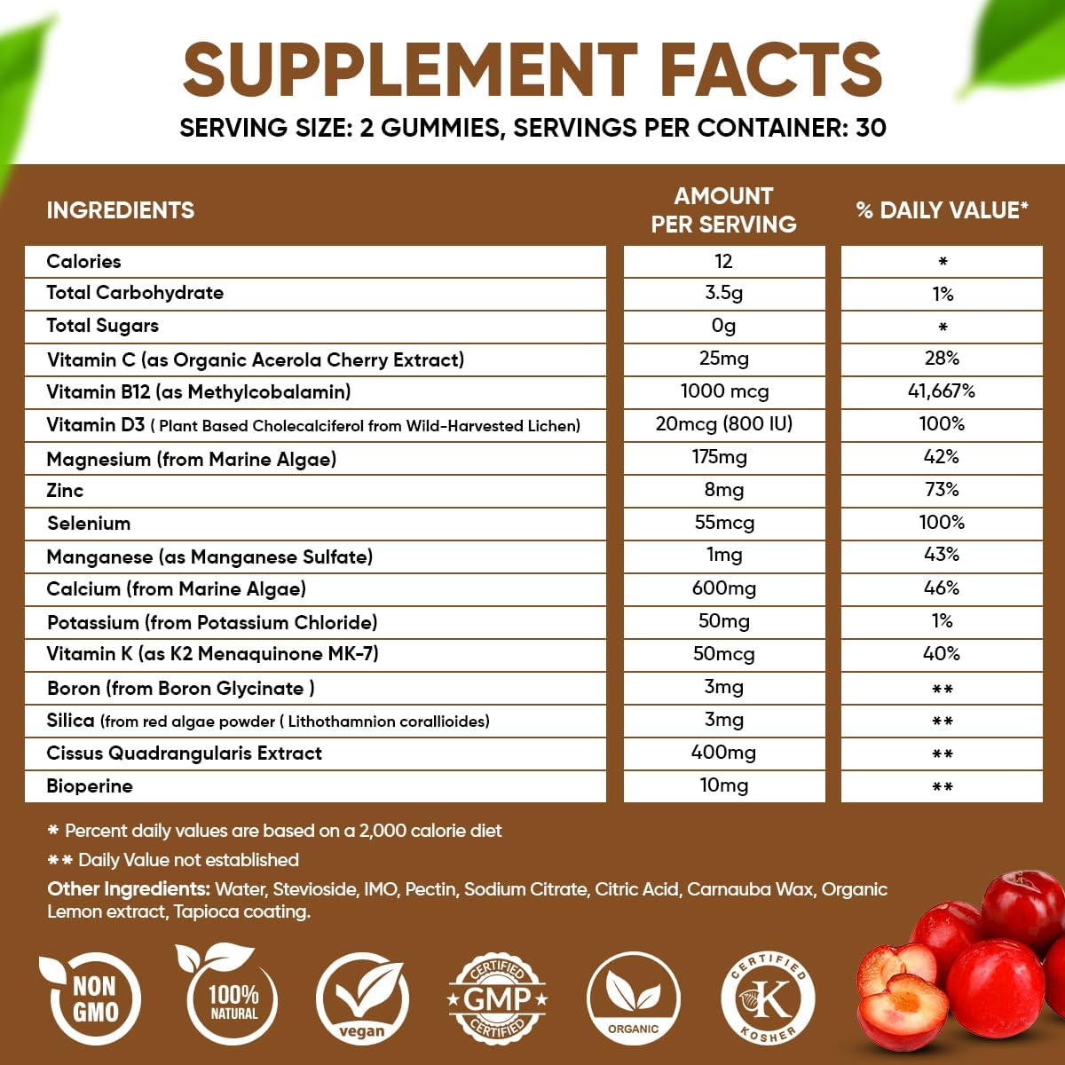 Plant-Based Vegan Calcium Gummies with K2, D3, Magnesium, and 13 Trace Minerals for Bone Density Support | B12 & Heart Complex | 60 ct. - Espot.com.au