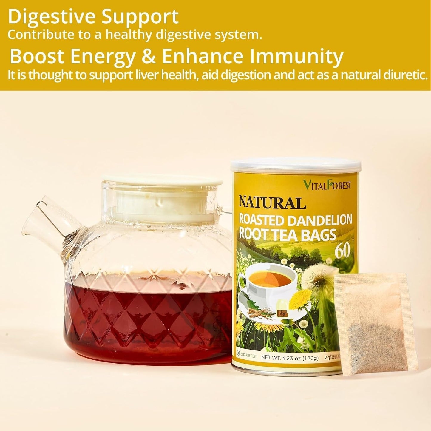 vitalforest-natural-detox-dandelion-root-tea-bags---60-bags-2g-each---caffeine-free-coffee-substitute---canister-packaged---diente-de-leon-4