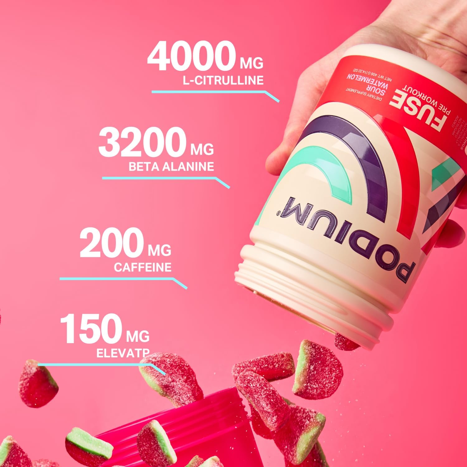 30 Servings Sour Watermelon Pre-Workout Powder with Beta Alanine and Caffeine for Energy - Gluten, Soy, and Dairy Free by Podium Nutrition - Espot.com.au