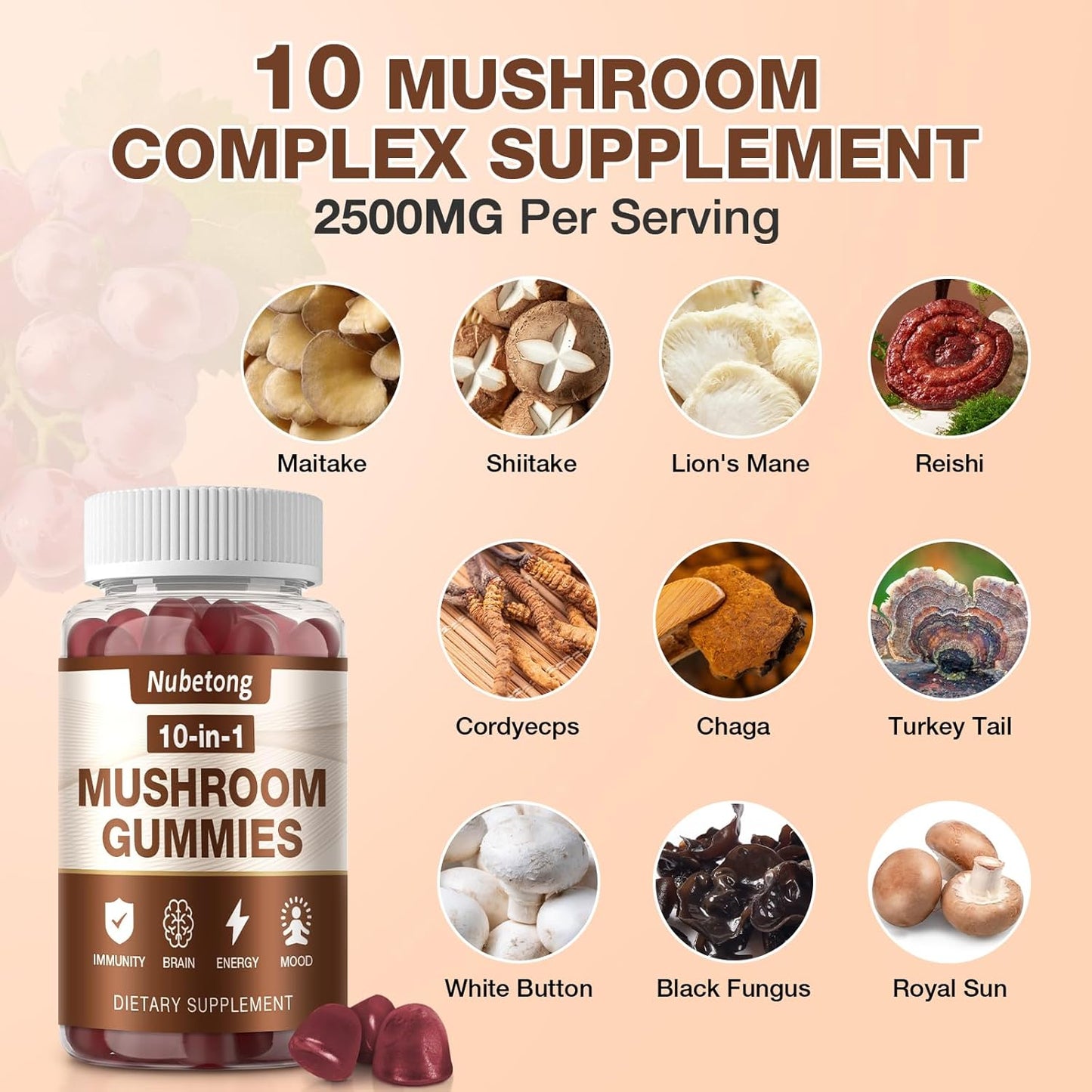 premium-mushroom-gummies-for-adults---10x-mushroom-supplement-with-lions-mane-reishi-chaga-turkey-tail---brain-booster-immune-support-stress-relief-focus---2-pack-2