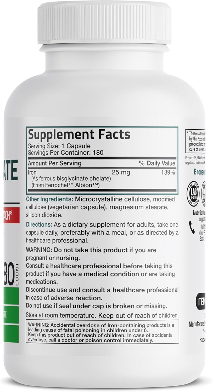 bronson-iron-bisglycinate-25mg-capsules---gentle-on-stomach-supports-energy-red-blood-cells---non-constipating-non-gmo---180-vegetarian-capsules-2