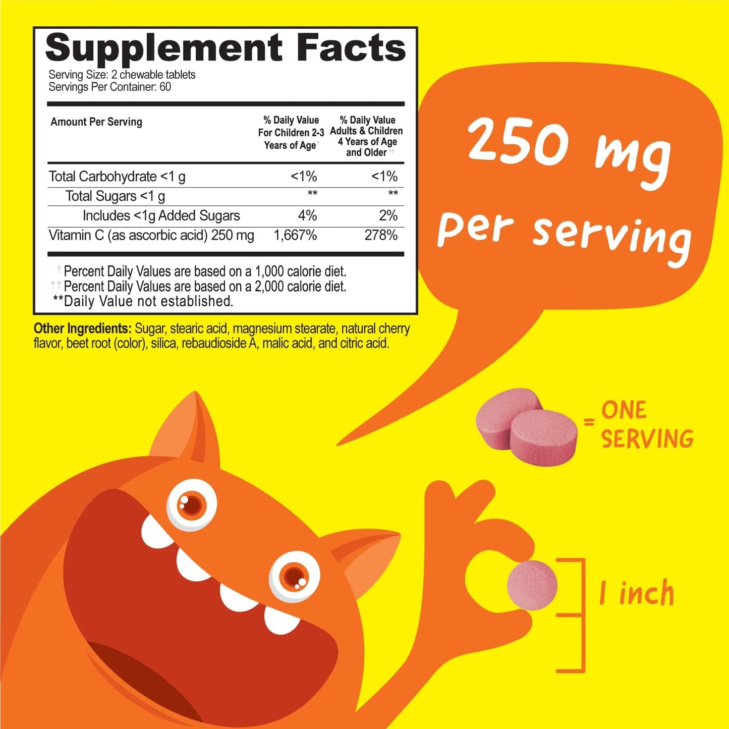VitaWorks Kids Vitamin C Chewable Tablets 250mg - Natural Cherry Flavor - Vegan, GMO-Free, Gluten Free - Immune Support - 120 Chewables - Espot.com.au