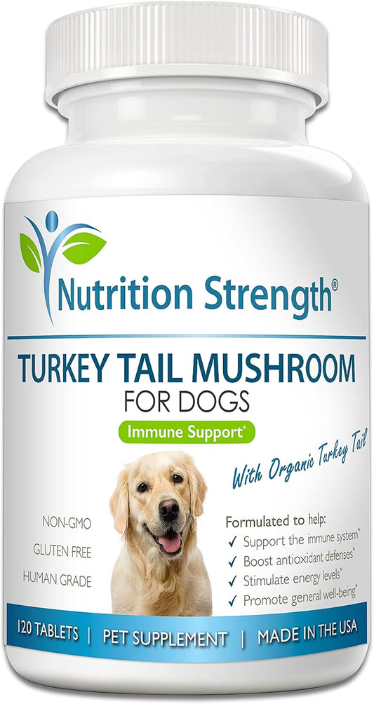 Turkey Tail Mushroom Supplement for Dogs - Immune Support, Gut Health, Antioxidant, Inflammation Relief - 120 Chewable Tablets - Espot.com.au