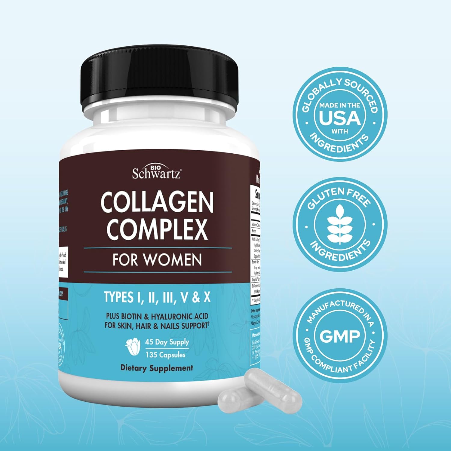 hydrolyzed-collagen-peptide-capsules-for-women---multi-collagen-supplement-with-vitamin-c-biotin-keratin---supports-skin-hair-nails---135-capsules-6