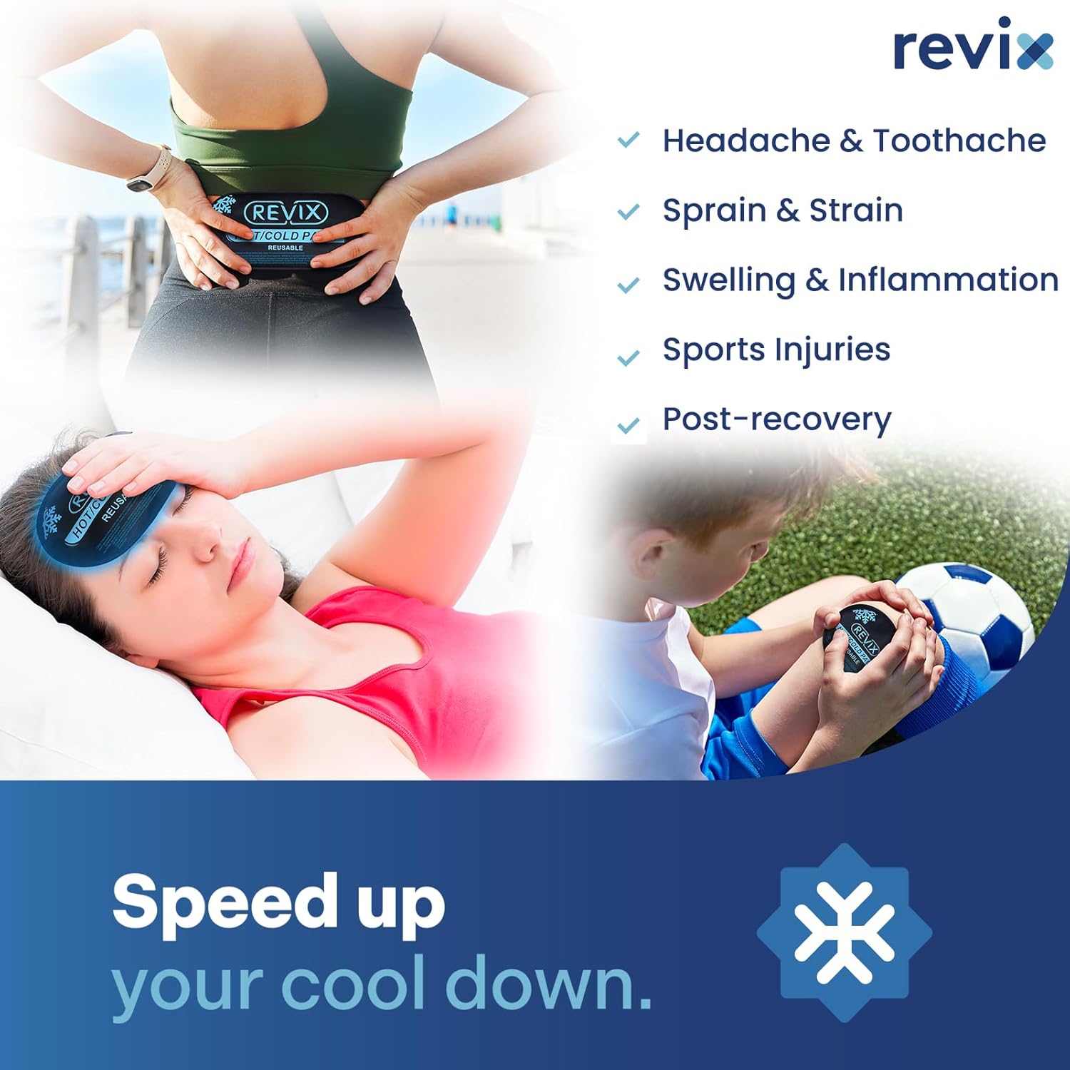 REVIX 5-Piece Reusable Ice Packs for Injuries - Hot & Cold Gel Pack for Muscle & Joint Recovery - Adjustable Cooling Pads for Knees, Back, Arms, Neck - Espot.com.au