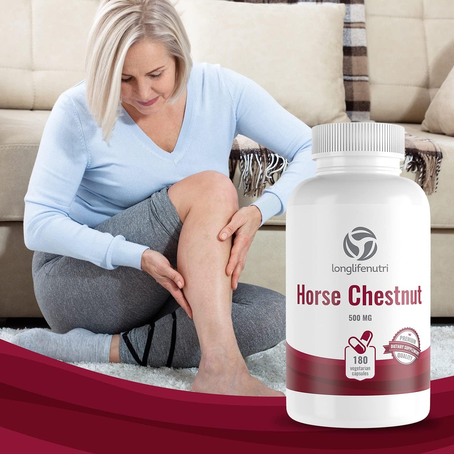 LongLifeNutri Horse Chestnut Seed Extract 500mg Capsules - 180 Count, Made in USA, High Aescin Content, Vegetarian Supplement - Espot.com.au