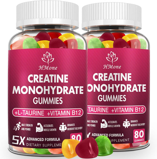 HMone Creatine Monohydrate Gummies - 5g, 160 Count - Chewable Supplements for Muscle Gain, Strength, Energy Boost - Sugar Free, Vegan - Men & Women - Espot.com.au
