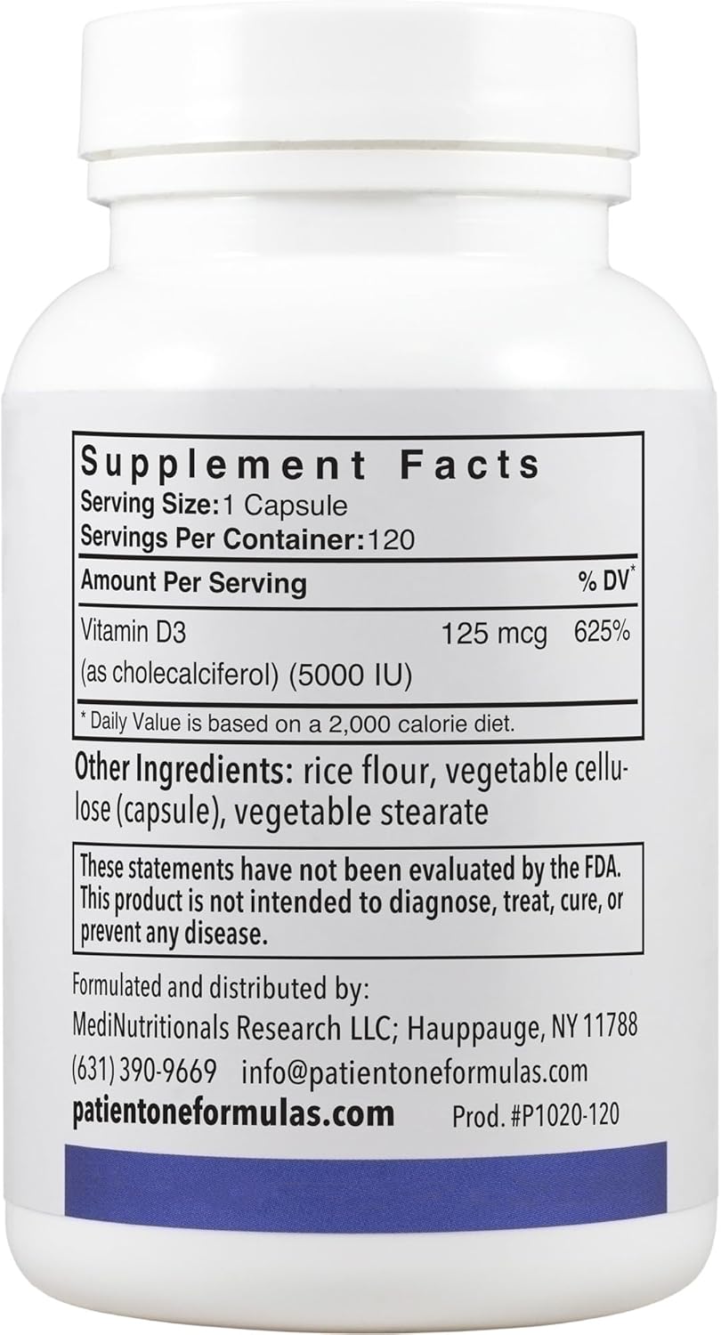 Patient One Vitamin D3 5,000 IU Supplement for Immune, Heart, and Bone Health - 240 Capsules - Espot.com.au