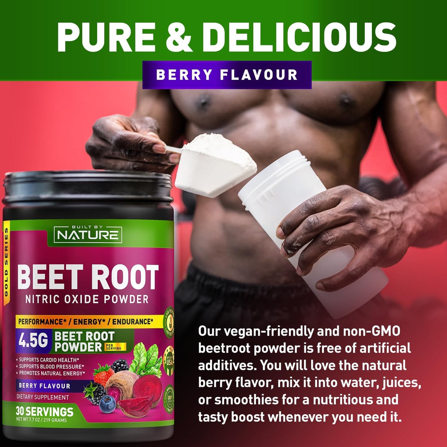 Organic Beet Root Nitric Oxide Powder Supplement - Vegan Superfood Booster for Circulation, Energy & Heart Health - Berry Flavor - 30 Servings - Espot.com.au