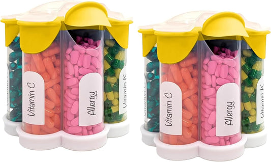 large-pill-organizer-for-daily-weekly-monthly-supplements---cute-blossom-pill-dispenser-with-7-xl-compartments---2-pack-combo-in-yellow-1