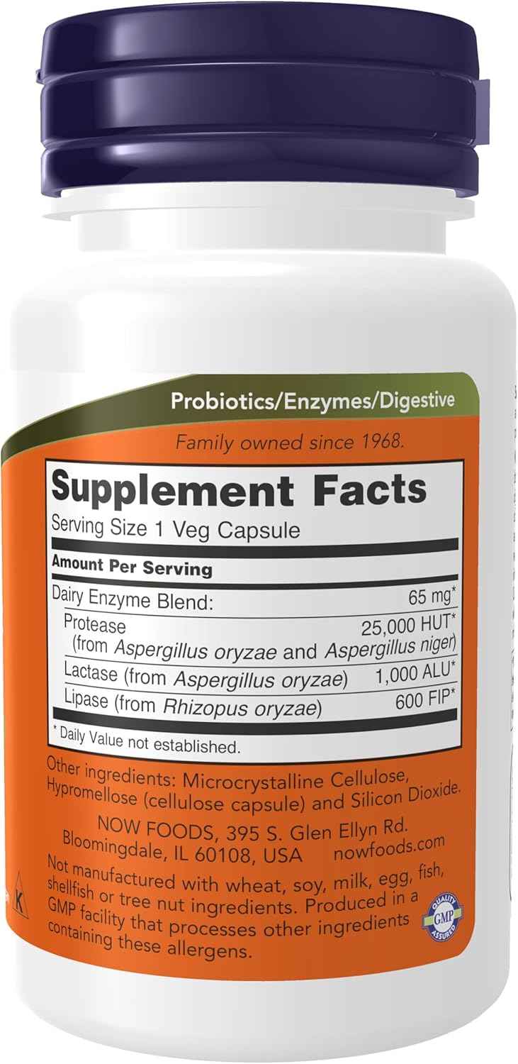 NOW Foods Dairy Digest Complete Enzymes - 90 Veg Capsules - Supports Digestion of Lactose, Proteins, and Fats - Dairy Tolerance Formula