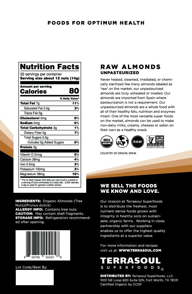 Organic Raw Sproutable Almonds - 1 Pound by Terrasoul Superfoods - Espot.com.au