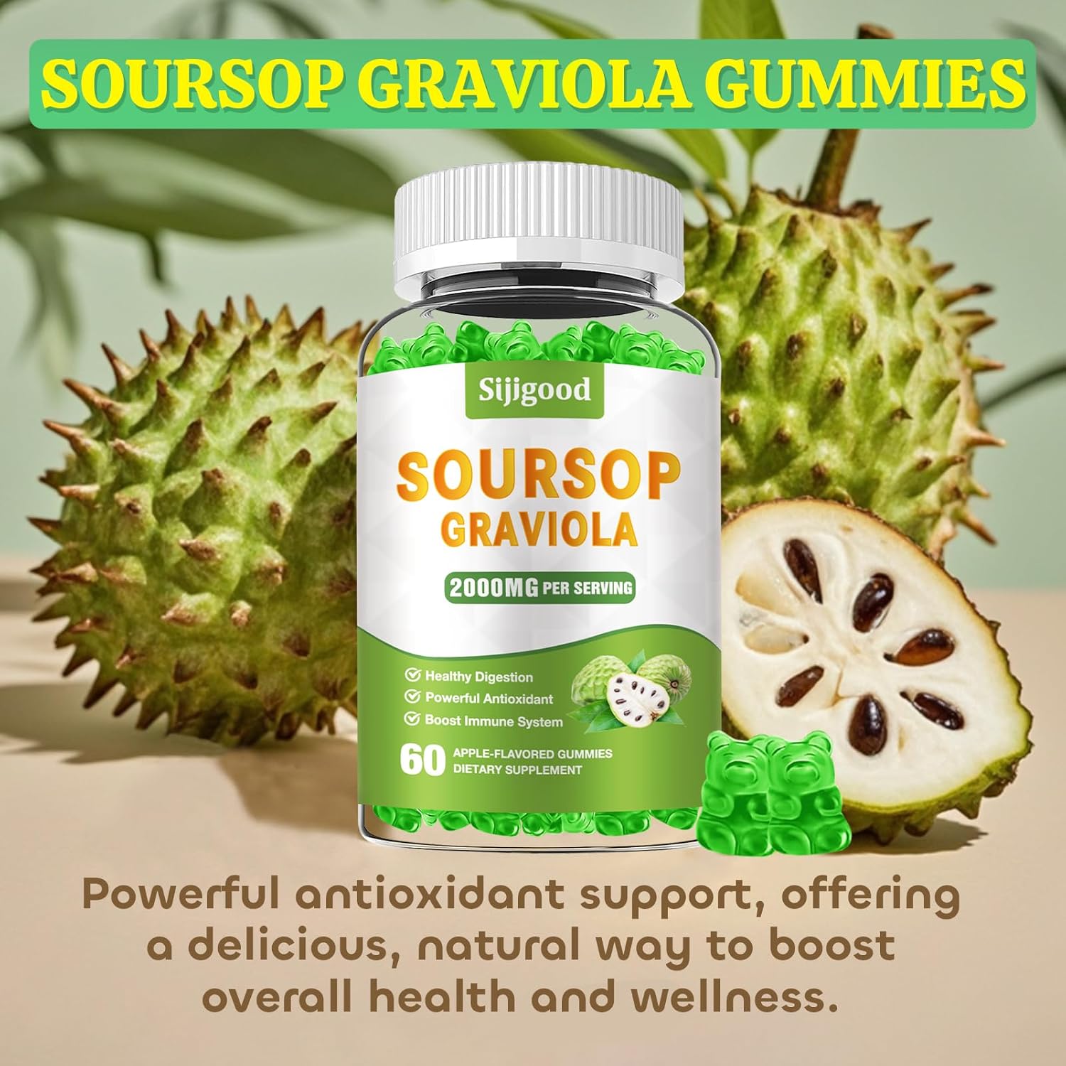 organic-soursop-gummies-with-2000mg-extract---sugar-free-digestive-aid-immune-support---antioxidant-rich-apple-flavored-supplement---60-gummies-7