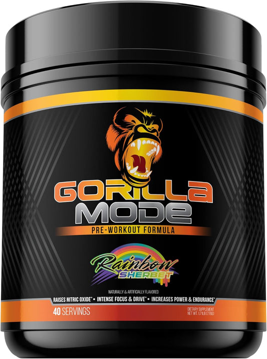 gorilla-mode-pre-workout-supplement-for-massive-pumps-laser-focus-and-energy---l-citrulline-creatine-l-tyrosine-betaine-alpha-gpc-400mg-caffeine---776g-rainbow-sherbet-flavor-1